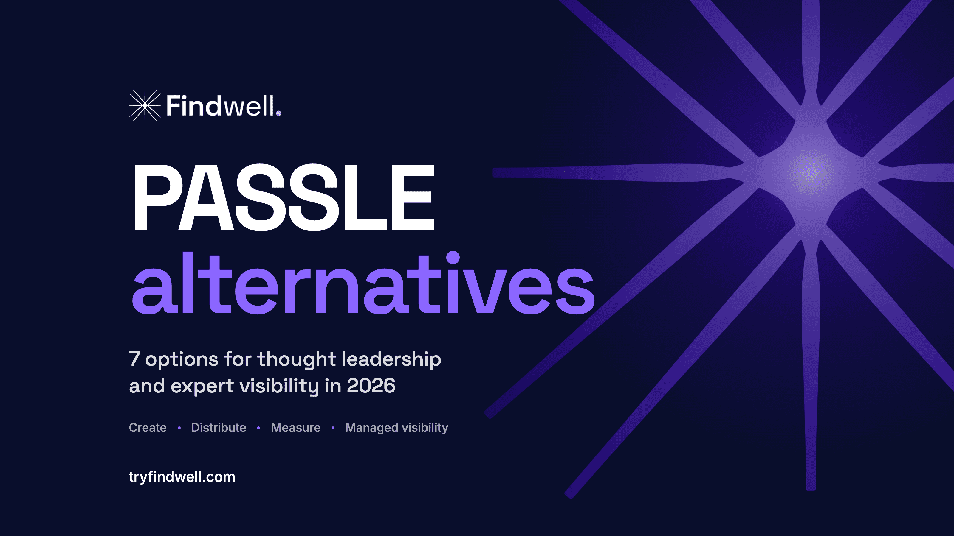 Dark Findwell-branded cover image with the headline "Passle alternatives" and the subheading "7 options for thought leadership and expert visibility in 2026".